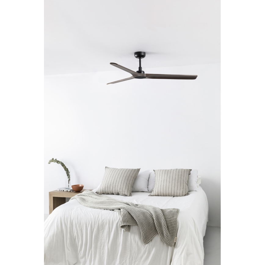FARO 33809WT - Deckenventilator HEYWOOD L Holz/schwarz d 132 cm Wi-Fi Tuya + Fernbedienung