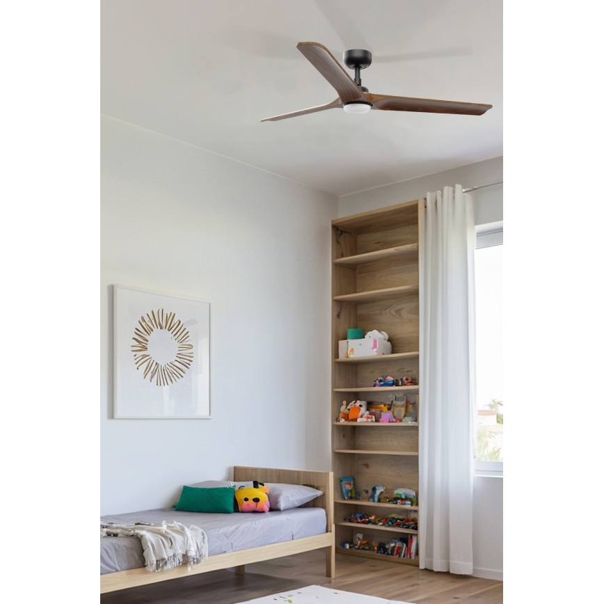 FARO 33809WT1S - LED-dimmbarer Deckenventilator HEYWOOD L LED/10W/230V 2700/3000/4000K Ø 132 cm Holz/Schwarz Wi‑Fi Tuya + Fernbedienung