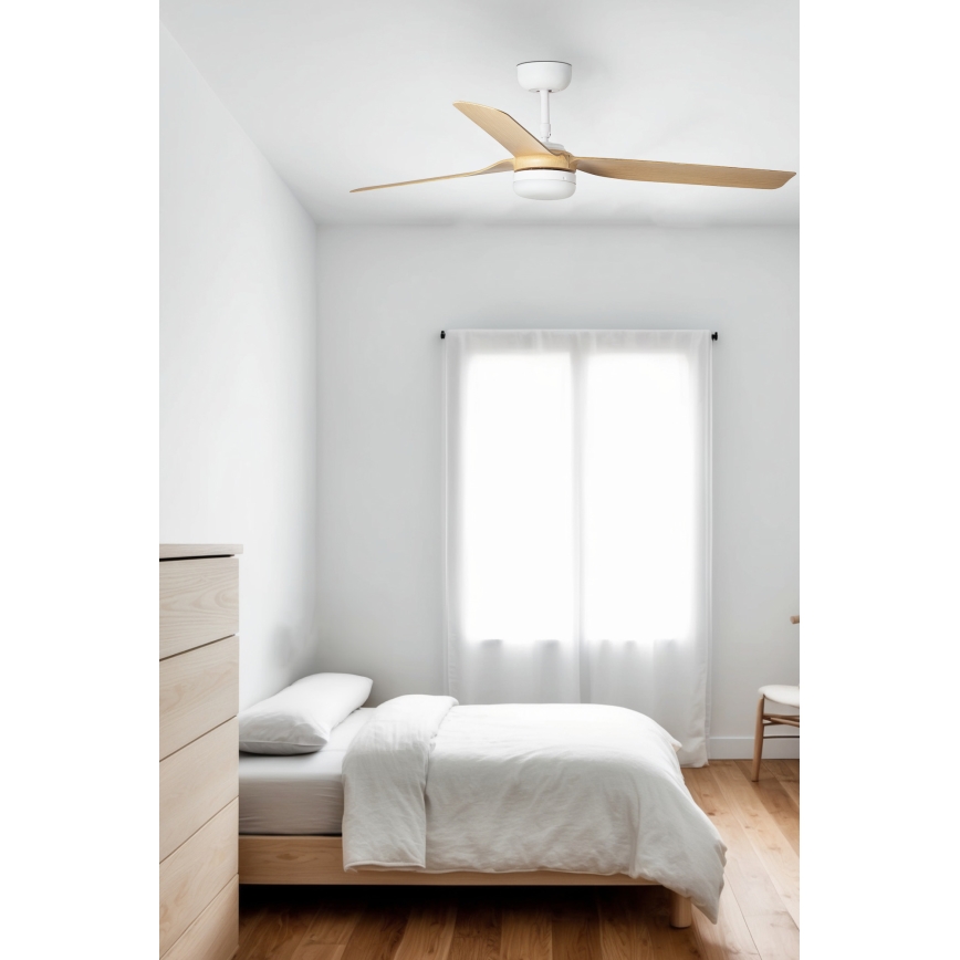 FARO 33816WT1S - Dimmbarer LED-Deckenventilator PUNT M LED/18W/230V 2700/3000/4000K Ø 132 cm beige/weiß Wi-Fi Tuya + Fernbedienung