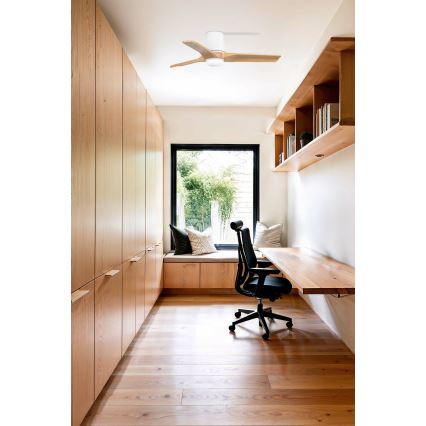 FARO 33836-1TW - Dimmbarer LED-Deckenventilator HEYWOOD TUB S LED/10W/230V 2700/3000/4000K Kiefer/weiß Ø 90 cm + Fernbedienung