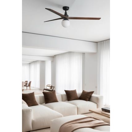 FARO 34276WT-11L - Deckenventilator KLIM L 1xE27/15W/230V Holz/schwarz d 150 cm Wi-Fi Tuya + Fernbedienung