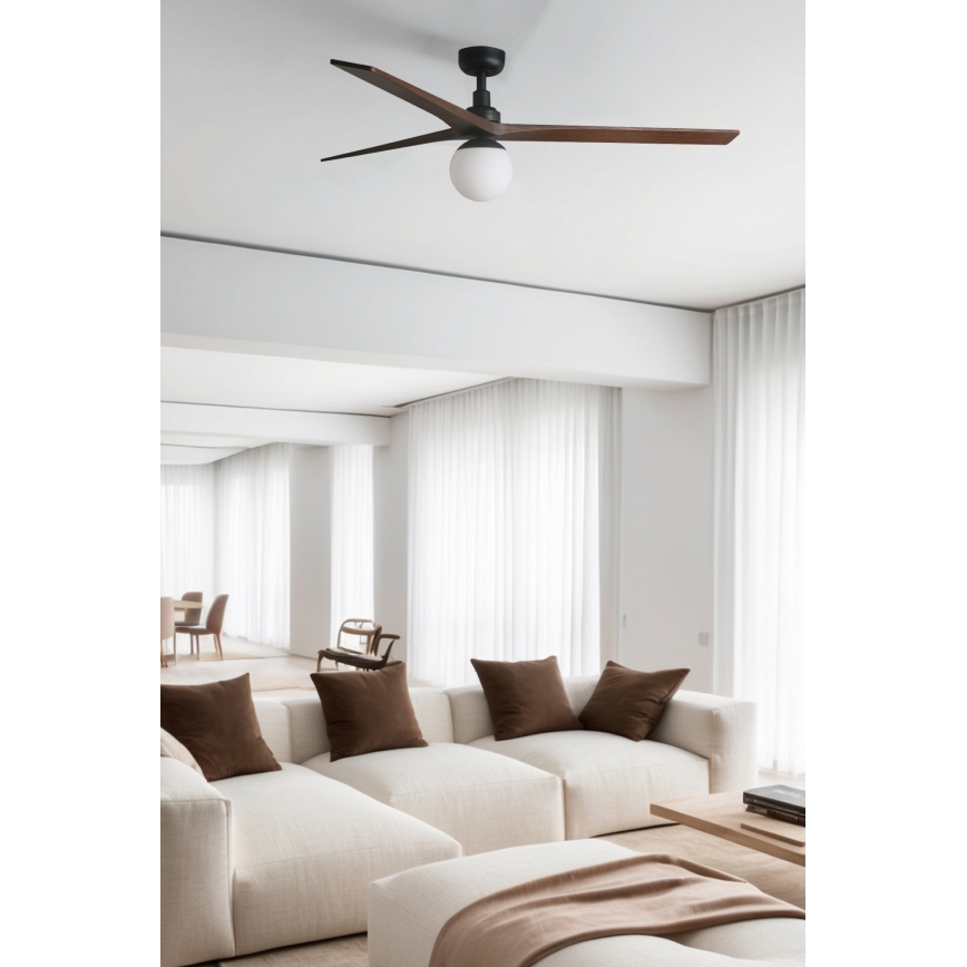 FARO 34276WT-11L - Deckenventilator KLIM L 1xE27/15W/230V Holz/schwarz d 150 cm Wi-Fi Tuya + Fernbedienung