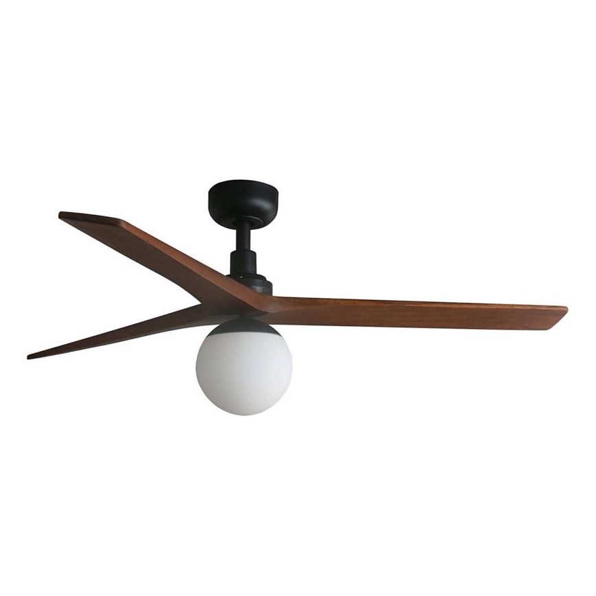 FARO 34277WT-11L - Deckenventilator KLIM M 1xE27/15W/230V Walnuss/schwarz d 125 cm Wi-Fi Tuya + Fernbedienung
