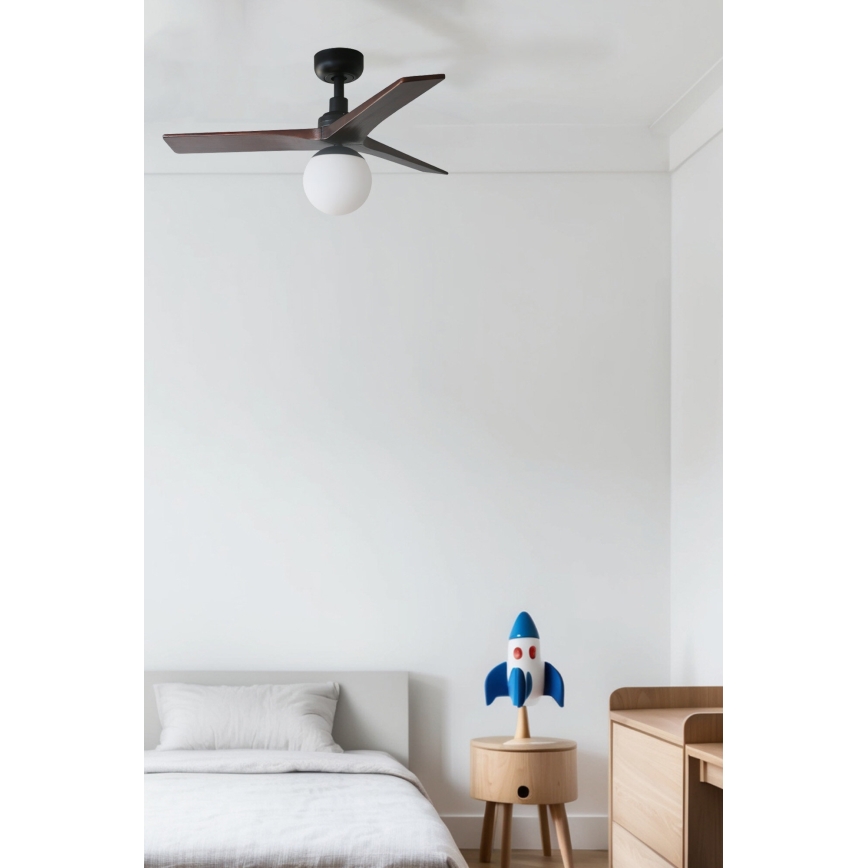 FARO 34278WT-11L - Deckenventilator KLIM S 1xE27/15W/230V Walnuss/schwarz d 92,5 cm Wi-Fi Tuya + Fernbedienung