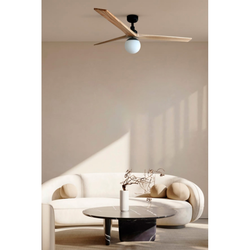 FARO 34279WT-11L - Deckenventilator KLIM L 1xE27/15W/230V Holz/weiß d 150 cm Wi-Fi Tuya + Fernbedienung