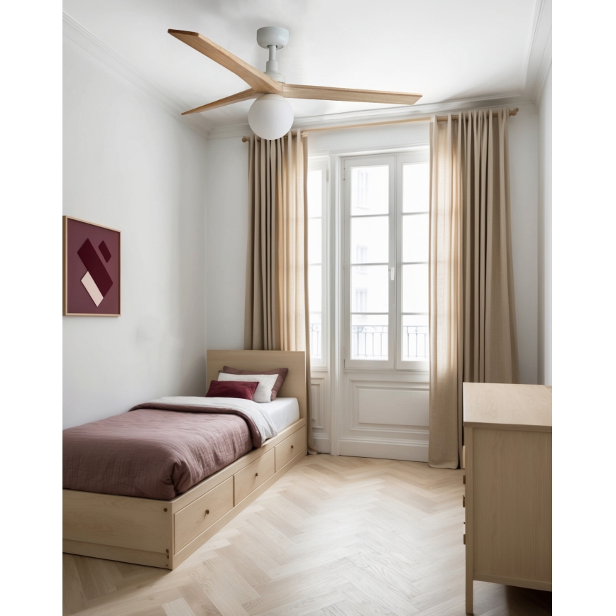 FARO 34280WT-11L - Deckenventilator KLIM M 1xE27/15W/230V Holz/weiß d 125 cm Wi-Fi Tuya + Fernbedienung