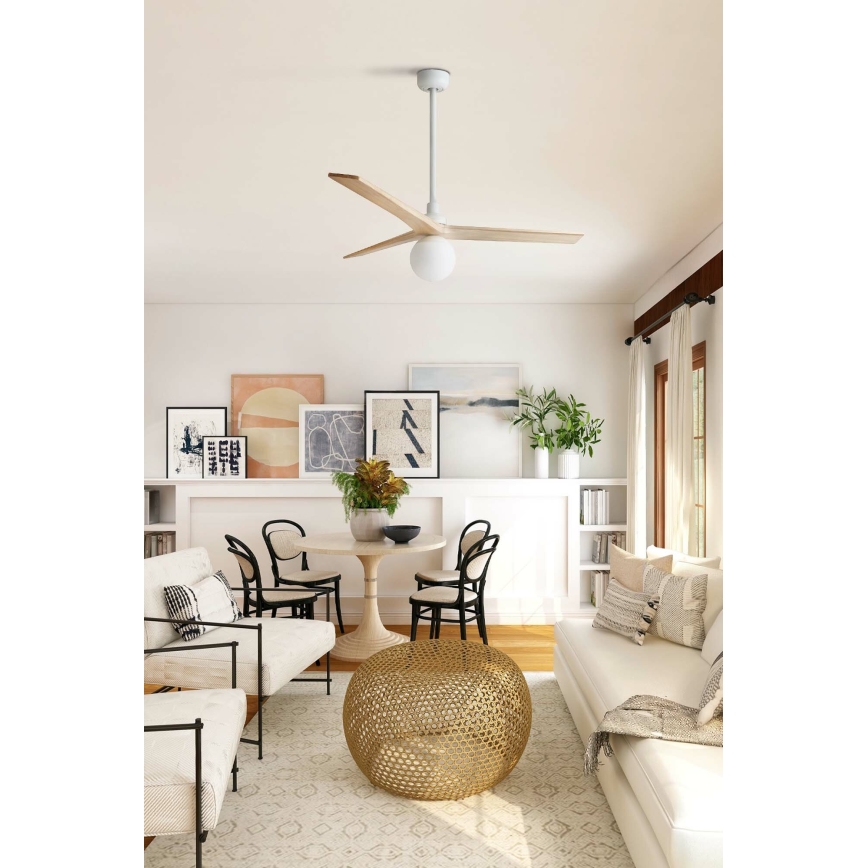 FARO 34280WT-11L - Deckenventilator KLIM M 1xE27/15W/230V Holz/weiß d 125 cm Wi-Fi Tuya + Fernbedienung