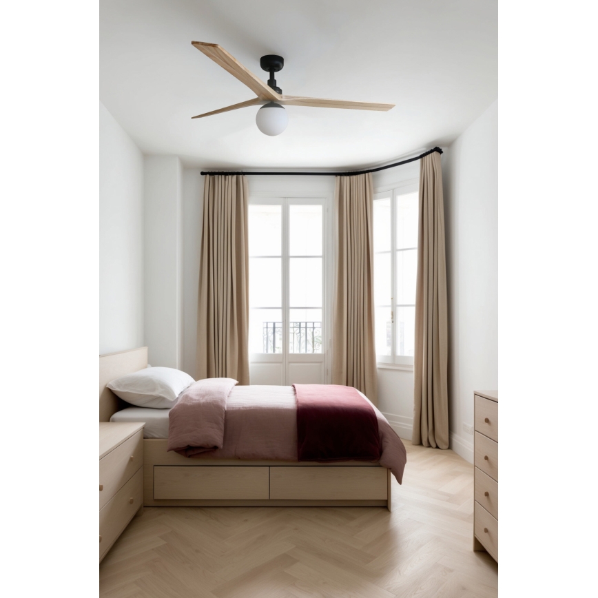 FARO 34282WT-11L - Deckenventilator KLIM L 1xE27/15W/230V Holz/schwarz d 150 cm Wi-Fi Tuya + Fernbedienung