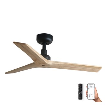 FARO 34284WP - Deckenventilator KLIM S Kiefer/schwarz d 92,5 cm SMART + Fernbedienung