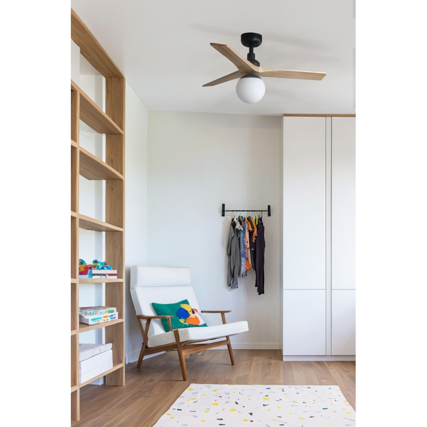 FARO 34284WT-11L - Deckenventilator KLIM S 1xE27/15W/230V Kiefer/schwarz d 92,5 cm Wi-Fi Tuya + Fernbedienung