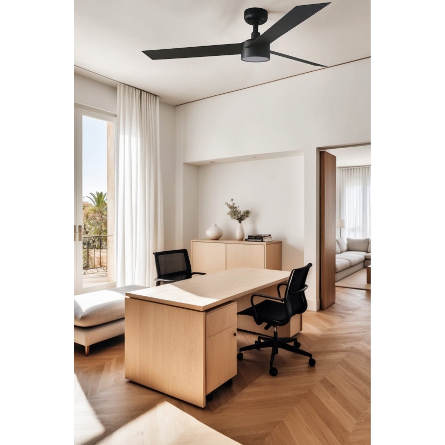 FARO 34291WT1S - CRUISER L LED-dimmbarer Deckenventilator, 18 W, 230 V, 2700/3000/4000 K, Ø 132 cm, schwarz, Wi-Fi (Tuya) + Fernbedienung