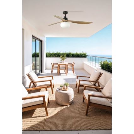 FARO 34360WT-11L - Deckenventilator OUTWOOD L 1xE27/15W/230V braun/schwarz d. 150 cm Wi-Fi Tuya IP44 + Fernbedienung