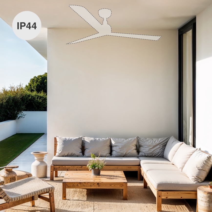 FARO 34360WT-11L - Deckenventilator OUTWOOD L 1xE27/15W/230V braun/schwarz d. 150 cm Wi-Fi Tuya IP44 + Fernbedienung