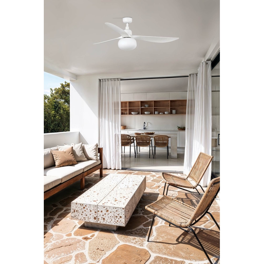 FARO 34363WT-11L - Deckenventilator OUTWOOD L 1xE27/15W/230V weiß Ø150 cm Wi-Fi Tuya IP44 + Fernbedienung