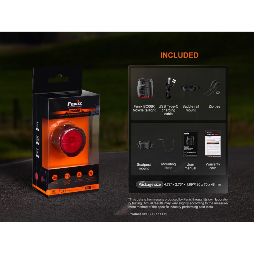 Fenix BC06R - Dimmbares, aufladbares LED-Fahrradlicht LED/USB IP66 90 lm 24,5 h 560 mAh