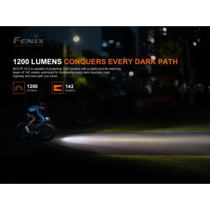 Fenix BC21RV30 - LED Wiederaufladbare Fahrradlampe LED/USB IP68 1200 lm 33 Std.