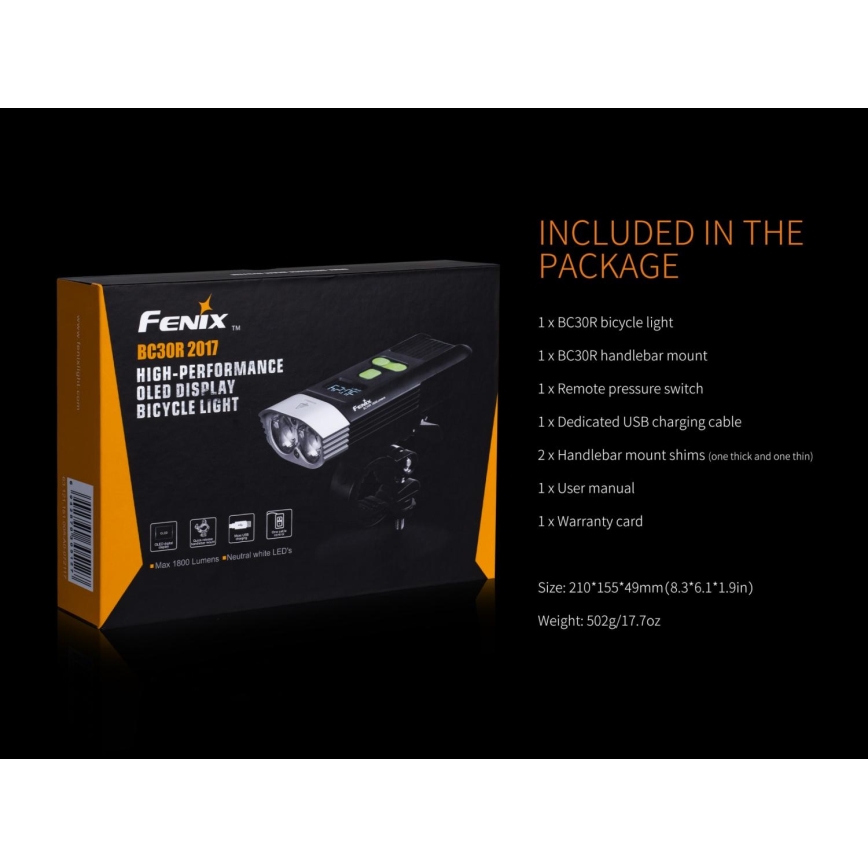 Fenix BC30RV2 - LED Wiederaufladbare Fahrradlampe LED/USB IP66