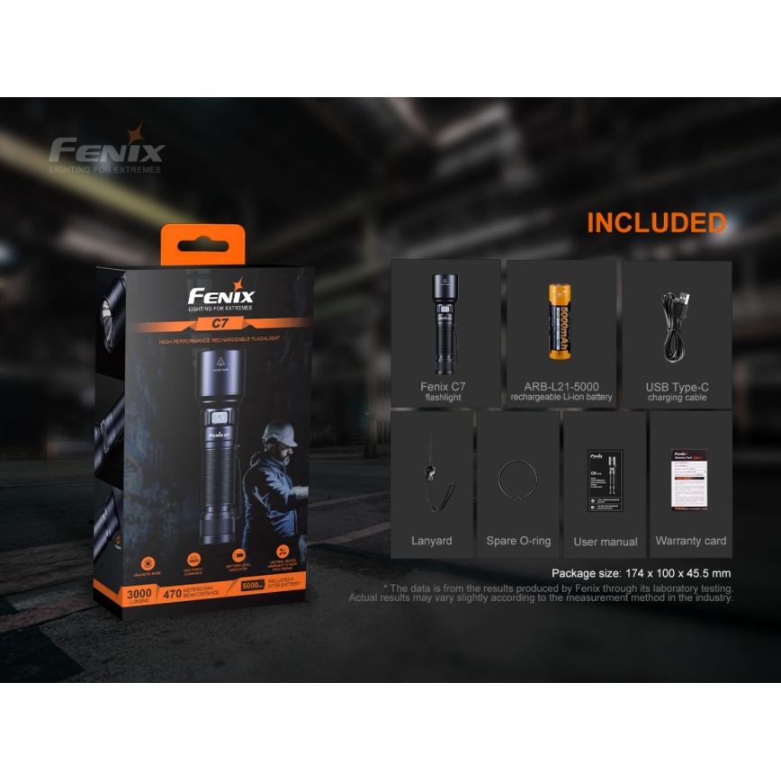 Fenix C7 - dimmbare, wiederaufladbare LED-Taschenlampe LED/1x21700 IP68 3000 lm 68 h