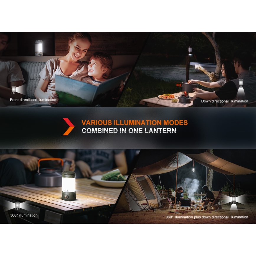 Fenix CL26RPROOLI - Tragbare, aufladbare LED-Leuchte mit Dimm-Funktion LED/USB IP66 650 glänzend 408 h 5000 mAh grün