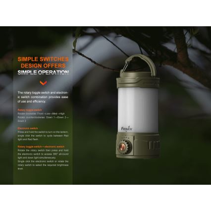 Fenix CL26RPROOLI - Tragbare, aufladbare LED-Leuchte mit Dimm-Funktion LED/USB IP66 650 glänzend 408 h 5000 mAh grün