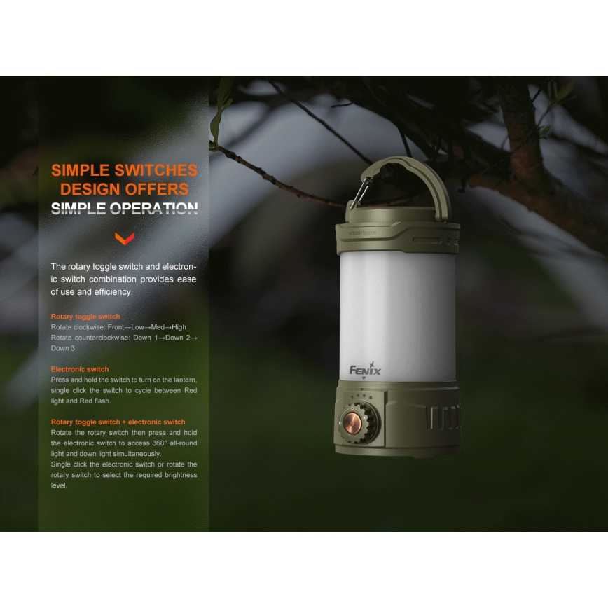 Fenix CL26RPROOLI - Tragbare, aufladbare LED-Leuchte mit Dimm-Funktion LED/USB IP66 650 glänzend 408 h 5000 mAh grün
