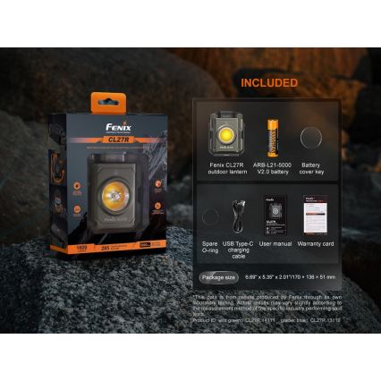 Fenix CL27RGRE - Dimmbare, aufladbare LED-Leuchte LED/USB IP66 1600 glänzend 285 h 5000 mAh