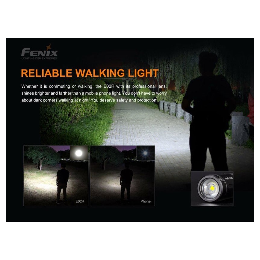Fenix E02RBLC – Wiederaufladbare LED-Taschenlampe LED/USB IP68 200 lm 6,5 h