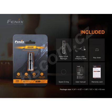 Fenix E02RBLC – Wiederaufladbare LED-Taschenlampe LED/USB IP68 200 lm 6,5 h