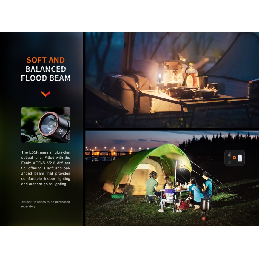 Fenix E35RSETAODS - Dimmbare, aufladbare LED-Taschenlampe LED/USB IP68 3100 lm 69 h 5000 mAh + diffuser 26,5mm