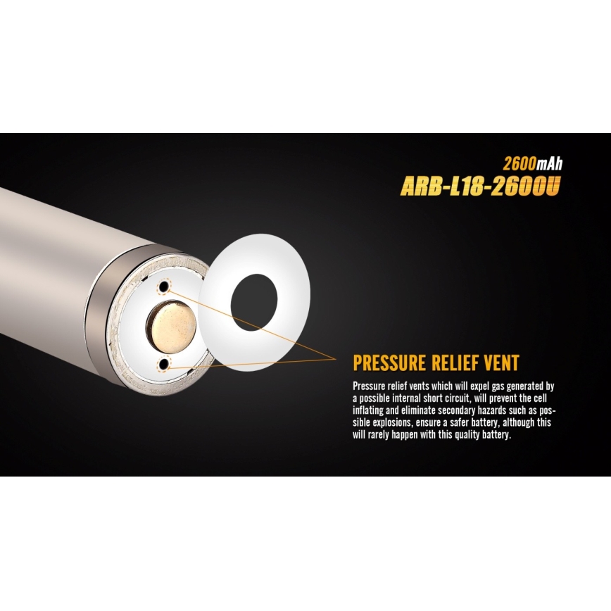 Fenix FE18650LI26USB - 1 Stück Wiederaufladbarer USB-Akku / 3,6 V, 2600 mAh