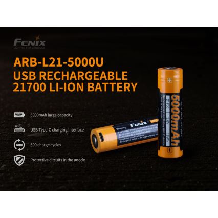 Fenix FE21700USB - 1 Stück Wiederaufladbarer Akku USB/3,6V 5000 mAh
