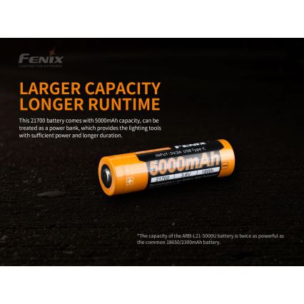 Fenix FE21700USB - 1 Stück Wiederaufladbarer Akku USB/3,6V 5000 mAh