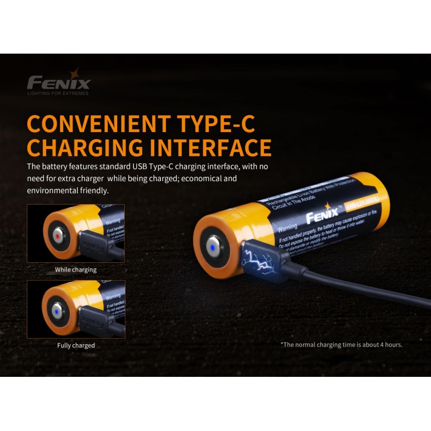 Fenix FE21700USB - 1 Stück Wiederaufladbarer Akku USB/3,6V 5000 mAh