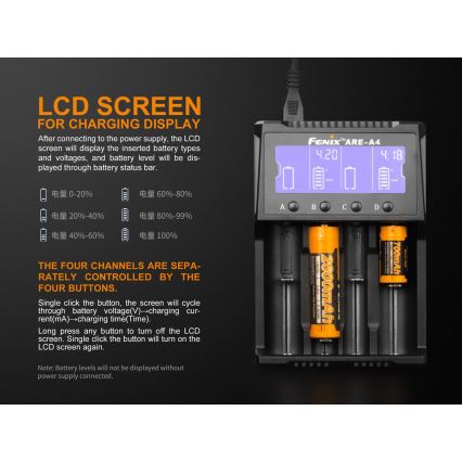 Fenix FENAREA4 - Akku-Ladegerät 4xLi-ion/AAA/AA/C 5V