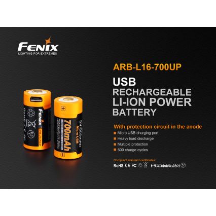 Fenix FERCR123ALIIONUP - 1 Stk. wiederaufladbare Batterie USB/3,6V