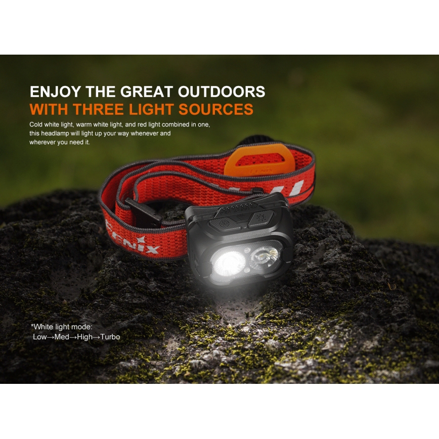 Fenix HL18RTV20BLC - Dimmbare, aufladbare LED-Stirnlampe LED/USB/3xAAA IP66 800 lm 160 h 1900 mAh schwarz/orange
