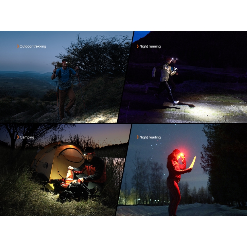 Fenix HL18RTV20BLC - Dimmbare, aufladbare LED-Stirnlampe LED/USB/3xAAA IP66 800 lm 160 h 1900 mAh schwarz/orange