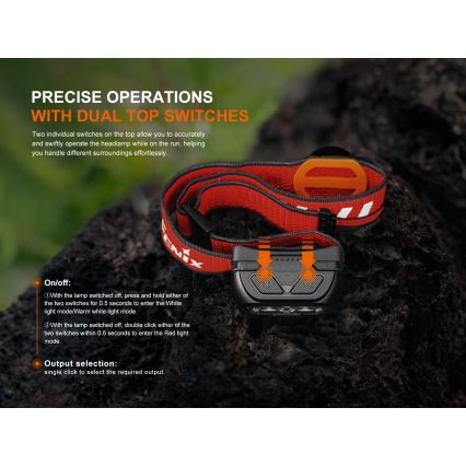 Fenix HL18RTV20BLC - Dimmbare, aufladbare LED-Stirnlampe LED/USB/3xAAA IP66 800 lm 160 h 1900 mAh schwarz/orange