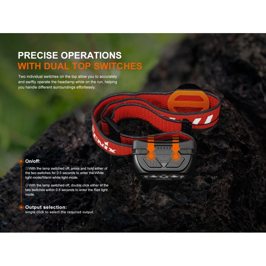 Fenix HL18RTV20BLC - Dimmbare, aufladbare LED-Stirnlampe LED/USB/3xAAA IP66 800 lm 160 h 1900 mAh schwarz/orange