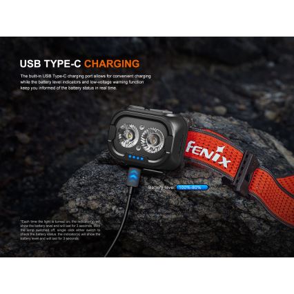 Fenix HL18RTV20BLC - Dimmbare, aufladbare LED-Stirnlampe LED/USB/3xAAA IP66 800 lm 160 h 1900 mAh schwarz/orange