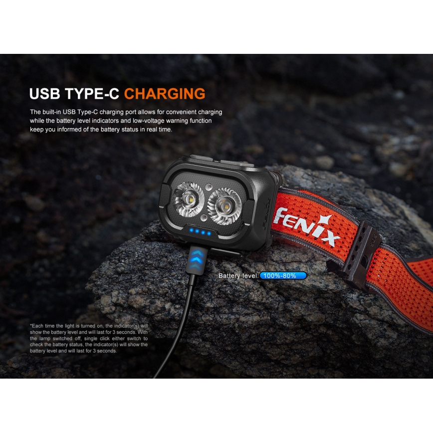 Fenix HL18RTV20BLC - Dimmbare, aufladbare LED-Stirnlampe LED/USB/3xAAA IP66 800 lm 160 h 1900 mAh schwarz/orange