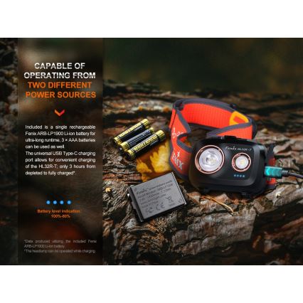Fenix HL32RTBLCK - Aufladbare LED-Stirnlampe LED/USB/3xAAA IP66 800 glänzend 300 h 1900 mAh schwarz/orange