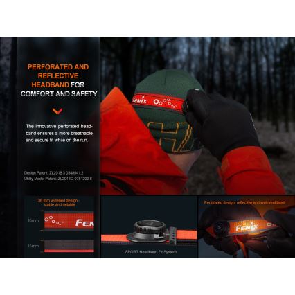 Fenix HL32RTBLCK - Aufladbare LED-Stirnlampe LED/USB/3xAAA IP66 800 glänzend 300 h 1900 mAh schwarz/orange