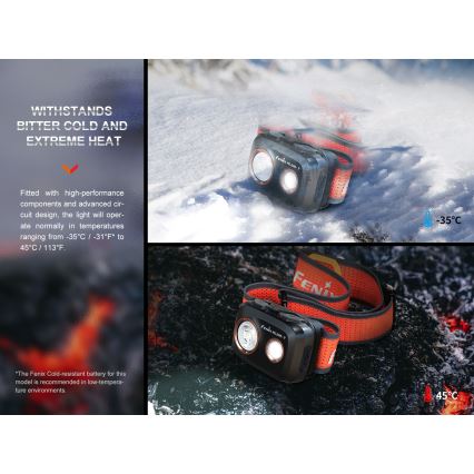 Fenix HL32RTBLCK - Aufladbare LED-Stirnlampe LED/USB/3xAAA IP66 800 glänzend 300 h 1900 mAh schwarz/orange