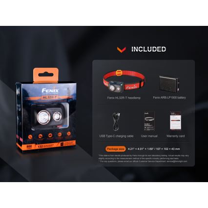 Fenix HL32RTBLCK - Aufladbare LED-Stirnlampe LED/USB/3xAAA IP66 800 glänzend 300 h 1900 mAh schwarz/orange