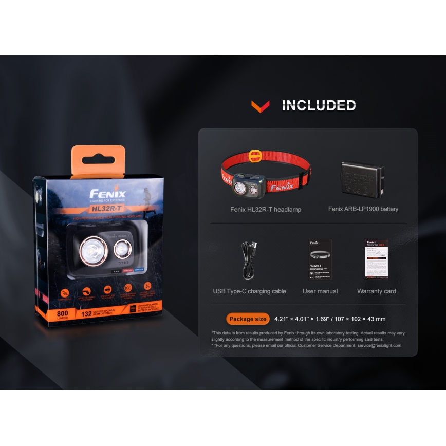 Fenix HL32RTBLCK - Aufladbare LED-Stirnlampe LED/USB/3xAAA IP66 800 glänzend 300 h 1900 mAh schwarz/orange