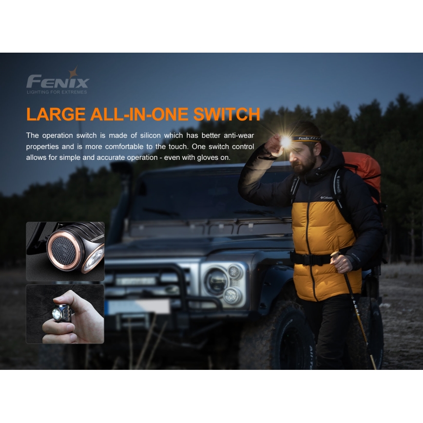 Fenix HM51RV20 - LED Stirnlampe Wiederaufladbar 3xLED/1xCR123A/USB IP68 700 lm 120 h 700 m