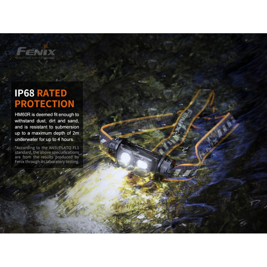 Fenix HM60R - Dimmbare, aufladbare LED-Stirnlampe 4xLED/USB/2xCR123A IP68 1300 glänzend 300 h 3400 mAh