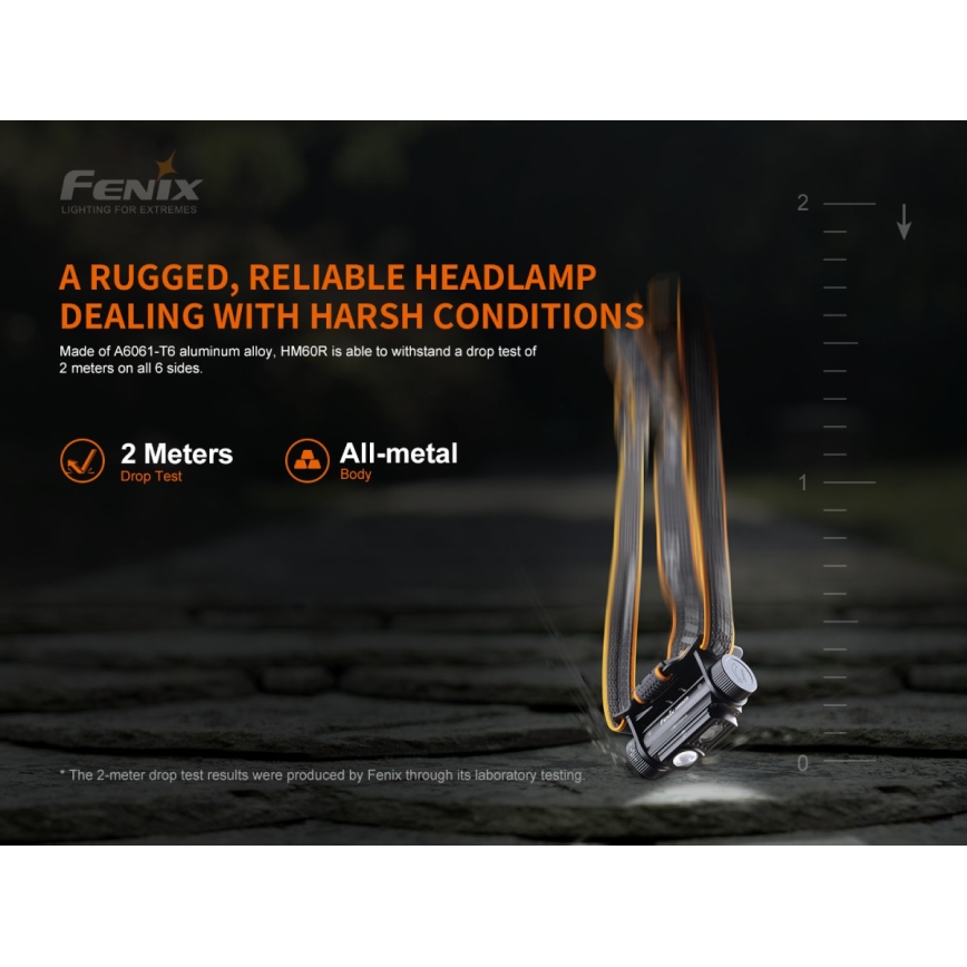 Fenix HM60R - Dimmbare, aufladbare LED-Stirnlampe 4xLED/USB/2xCR123A IP68 1300 glänzend 300 h 3400 mAh