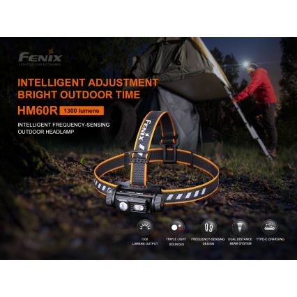 Fenix HM60R - Dimmbare, aufladbare LED-Stirnlampe 4xLED/USB/2xCR123A IP68 1300 glänzend 300 h 3400 mAh